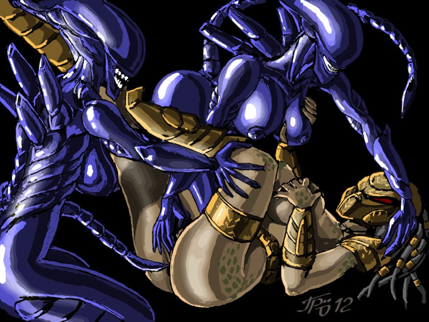 alien_(franchise) alien_vs_predator female female_xenomorph female_yautja grriva interspecies multiple_girls predator_(franchise) xenomorph yautja yuri