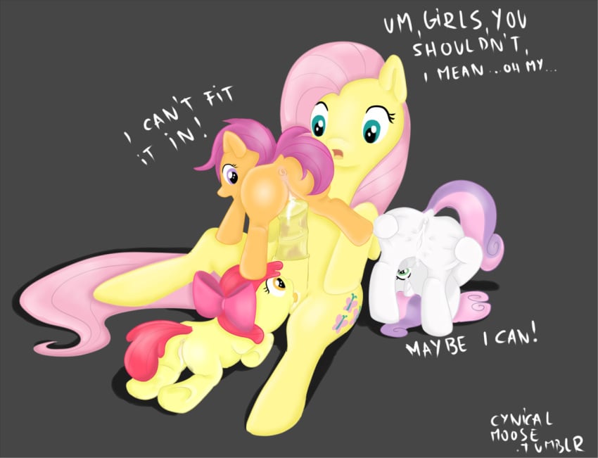 apple_bloom_(mlp) cutie_mark_crusaders cynicalmoose fluttershy_(mlp) friendship_is_magic futanari intersex my_little_pony scootaloo_(mlp) smooth_skin straight_hair sweetie_belle_(mlp)