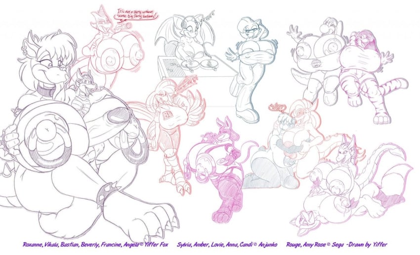 10girls 1boy 1futa amber_(anjuneko) amy_rose angela_(badgerben) anna_(anjuneko) anthro badgerben bowser breasts candi_(anjuneko) cleavage clothed clothing collar crossover english_text female_bowser francine_(badgerben) furry futanari huge_breasts hyper_breasts hyper_penis koopa lactating lactation large_breasts lovie_(anjuneko) lucario male mario_(series) milk multiple_images nintendo nipple_piercing nipple_rings nude piercing pokemon pokemon_(species) pokemon_dppt rouge_the_bat roxanne_(yiffer) scalie sketch sketch_page skimpy sonic_(series) stockings sylvia_(anjuneko) text thighhighs white_background yoshi