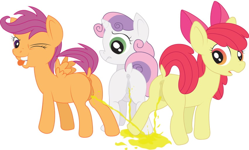 apple_bloom_(mlp) bow brainsister cutie_mark_crusaders friendship_is_magic hair_on_head my_little_pony pee peeing piss pissing ppi scootaloo_(mlp) sweetie_belle_(mlp) urine what