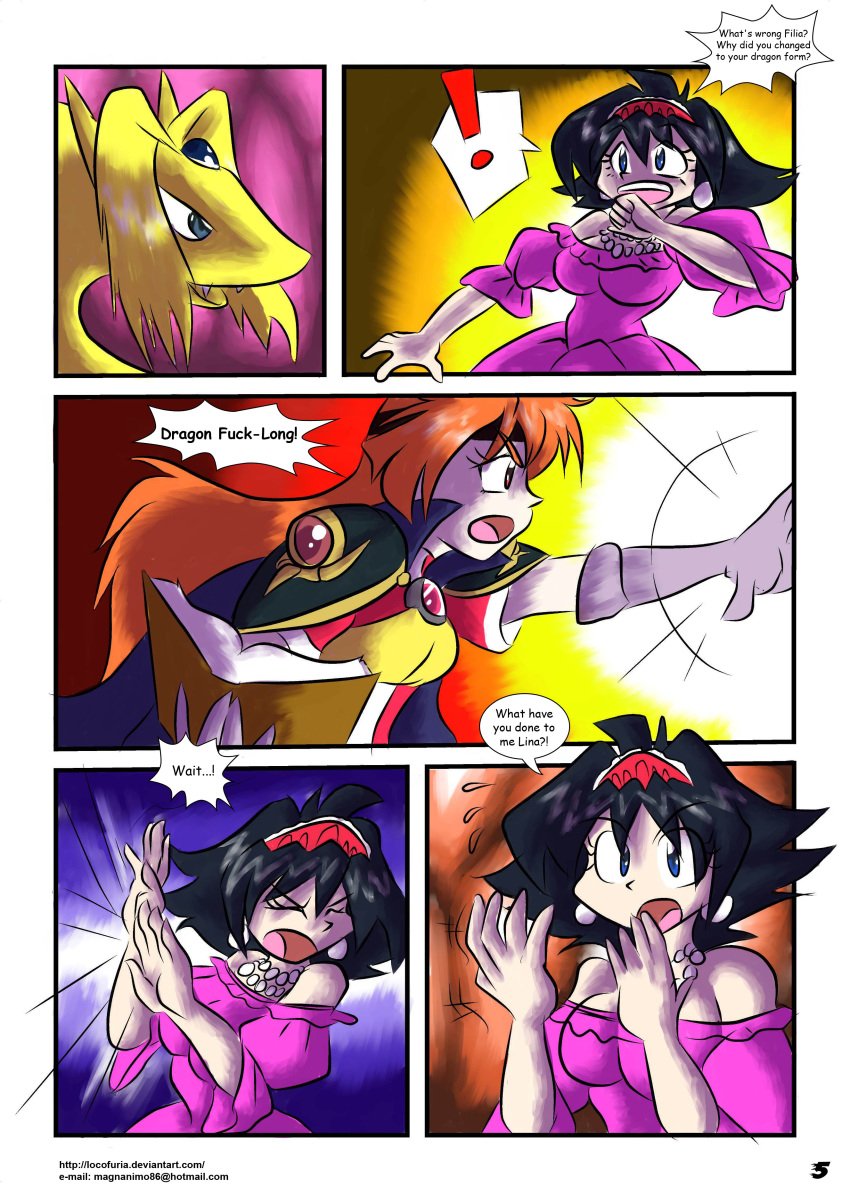 3girls amelia_wil_tesla_seyruun comic deviantart_username dragon email_address english_text female female_only filia_ul_copt human lina_inverse locofuria multiple_girls page_5 page_number slayers text