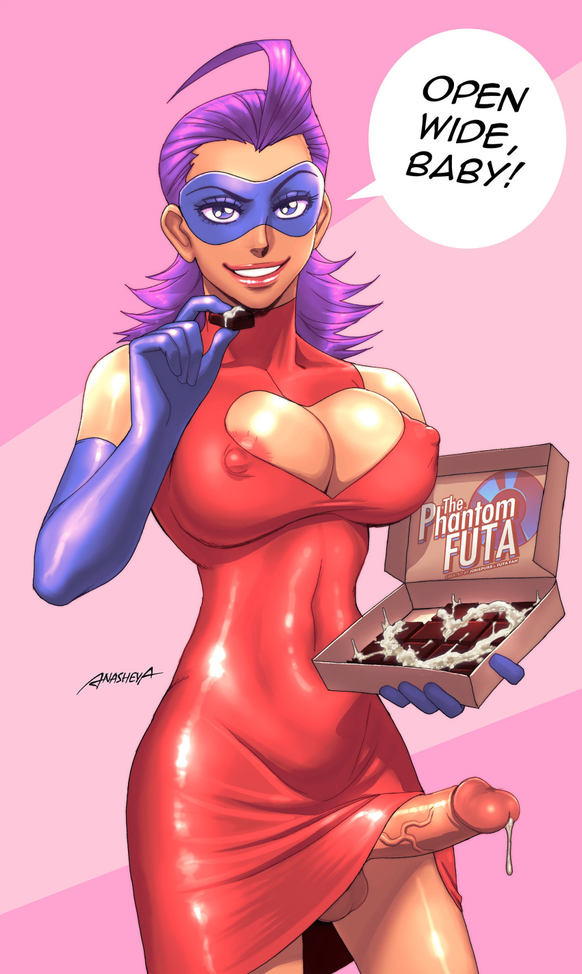 1futa anasheya artist_name blue_eyes breasts character_name chocolate copyright_request covered_nipples cum dickgirl domino_mask dress dress_lift english english_text erect_nipples futa_only futadom futadom_caption futanari hair human intersex large_breasts large_penis large_testicles lipstick looking_at_viewer mask masked masked_futa no_bra no_panties original penis precum purple_hair shiny_clothes smile solo solo_futa the_phantom_futa uncensored valentine's_day