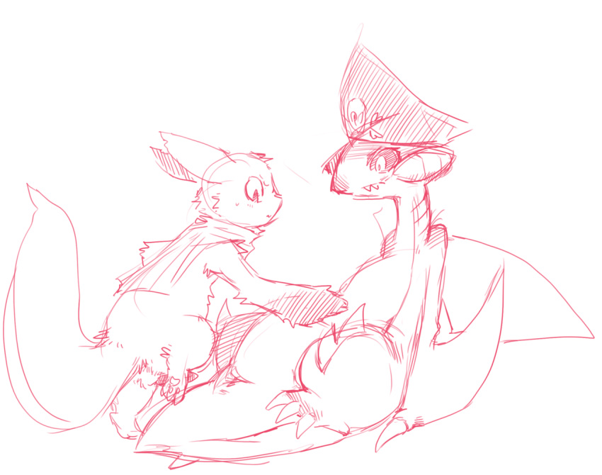1boy 1girls animal_penis anthro body_fur claw erection eyes female furry furry_tail gabite hat interspecies male monochrome nintendo open_eyes paw penis pokemon pokemon_(species) redscale sketch smooth_penis tail toony vulva zangoose