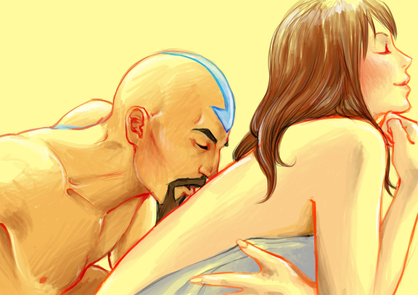 1boy 1girls air_nomad airbender_tattoo avatar_legends couple female human male male/female male_focus pandacapuccino pema romantic smooth_skin straight tenzin the_legend_of_korra