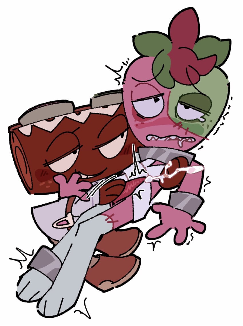 berry_beast_sprout cosmo_(dandy's_world) cuffs dandy's_world dessertful_scientist_cosmo ejaculation gay goggles goggles_on_head labcoat monster non-human on_lap rubbing scientist sitting_on_lap sprout_(dandy's_world) stroking_penis toony yaoi yaoihet