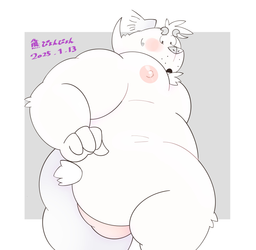 2025 absurd_res anthro ass bear belly blush bodily_fluids hi_res kemono m2vcjtad5hsdvla male mammal moobs nipples open_mouth overweight overweight_male simple_background solo sweat