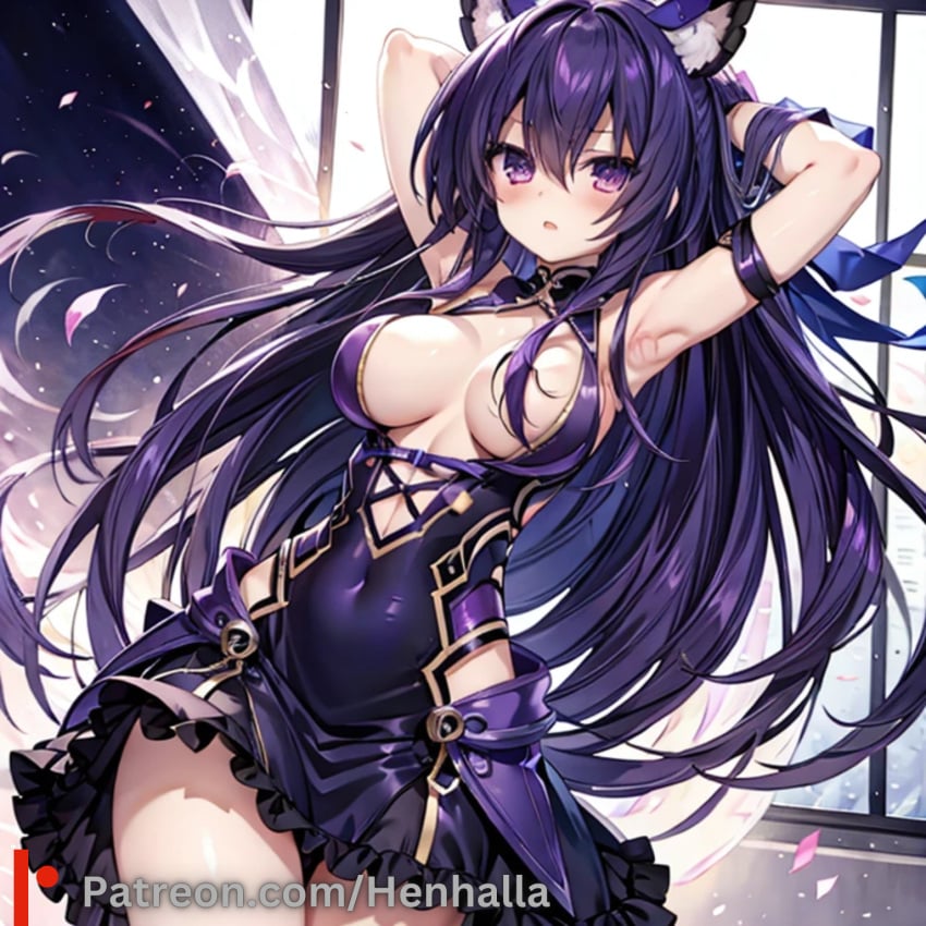 1girls ai_generated big_breasts breasts cat_ears date_a_live dress henhalla solo solo_female yatogami_tohka young younger_female