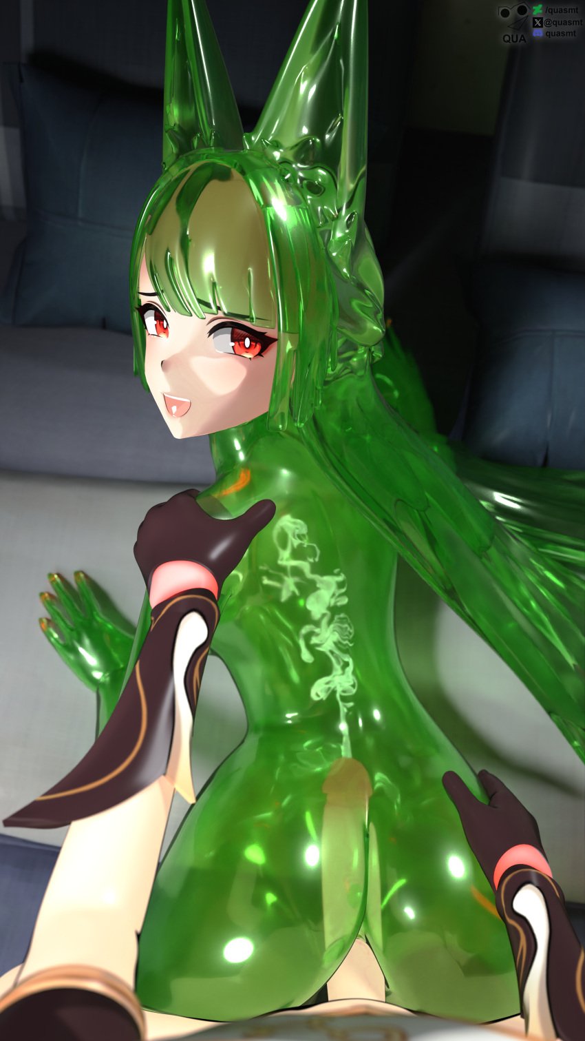 1boy 1girls 3d aether_(genshin_impact) anal_sex cum cum_in_ass cum_inside ejaculation gloves green_body hoshimi_miyabi hoyoverse male_pov orgasm_face pov pov_eye_contact prone_bone qua sex slime slime_girl transparent_body zenless_zone_zero