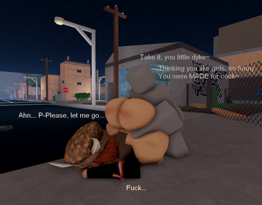 1futa 3d forced freckles futanari futasub ginger male_on_futa nonconsensual orange_hair outdoors public public_sex rape raped roblox roblox_avatar roblox_studio robloxian slur the_streets_(roblox)