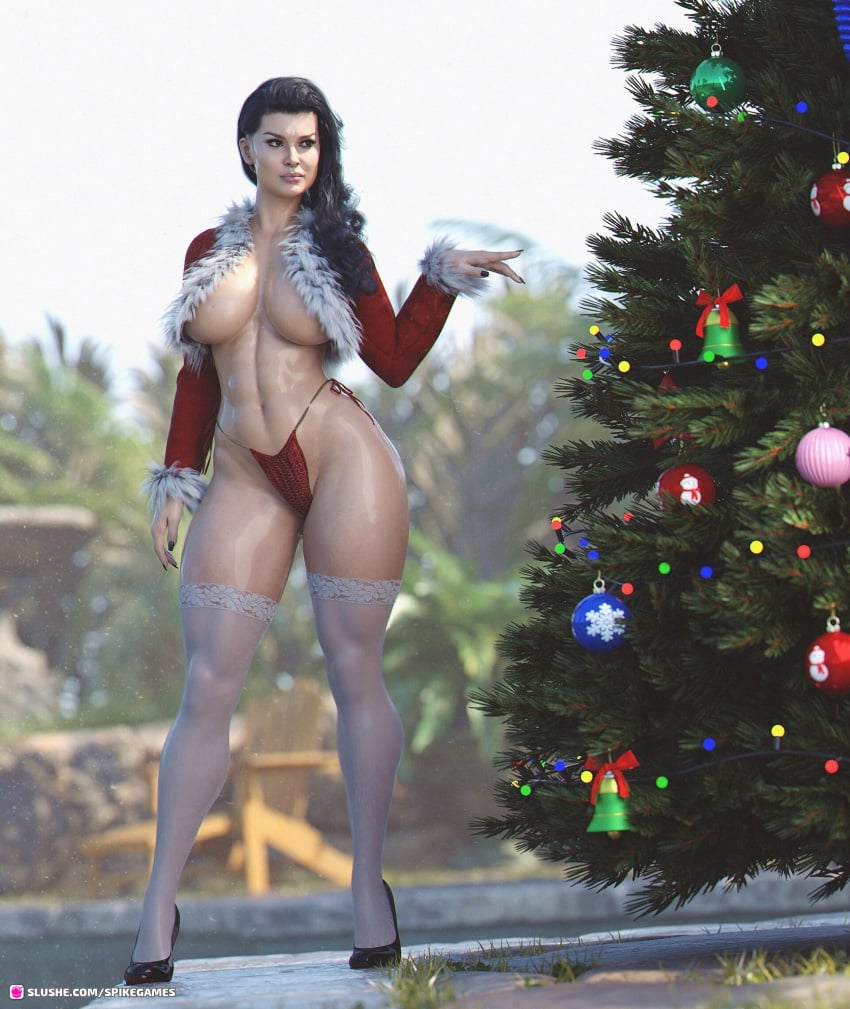 3d breasts christmas female huge_breasts solo spikegames voluptuous