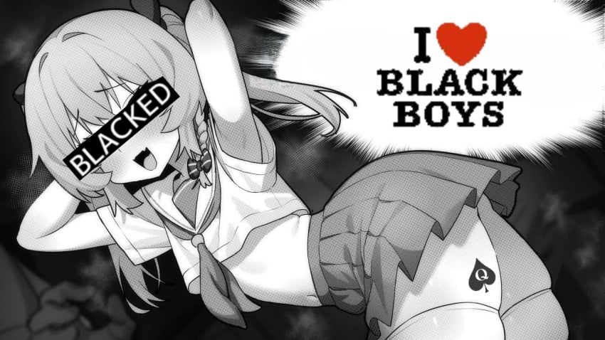 1boys arms_up blacked blacked_male femboy grey_hair long_hair otoko_no_ko qos qos_tattoo queen_of_spades yaoi