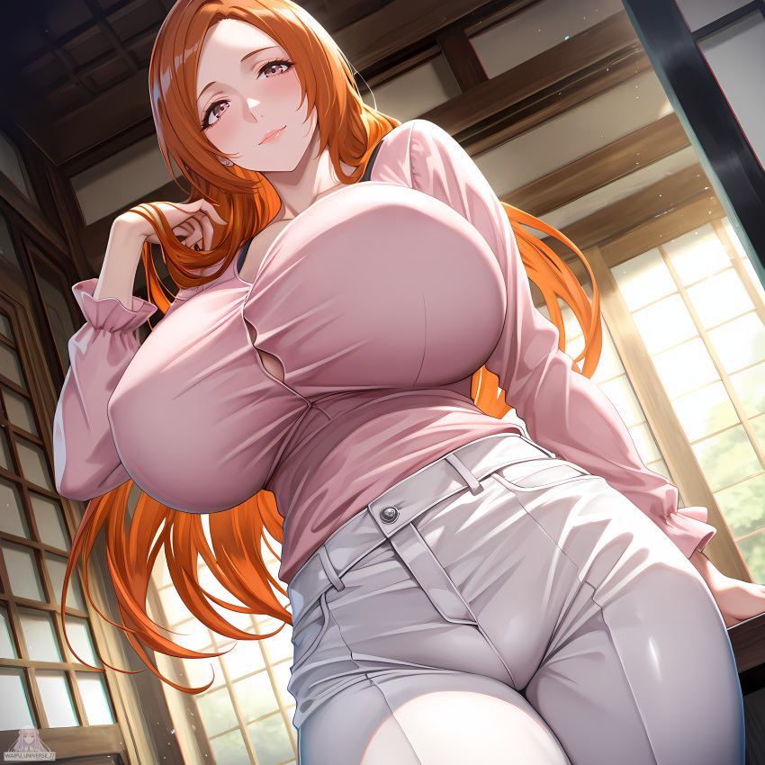 1girls ai_generated bleach clothed_female inoue_orihime large_breasts milf orange_hair