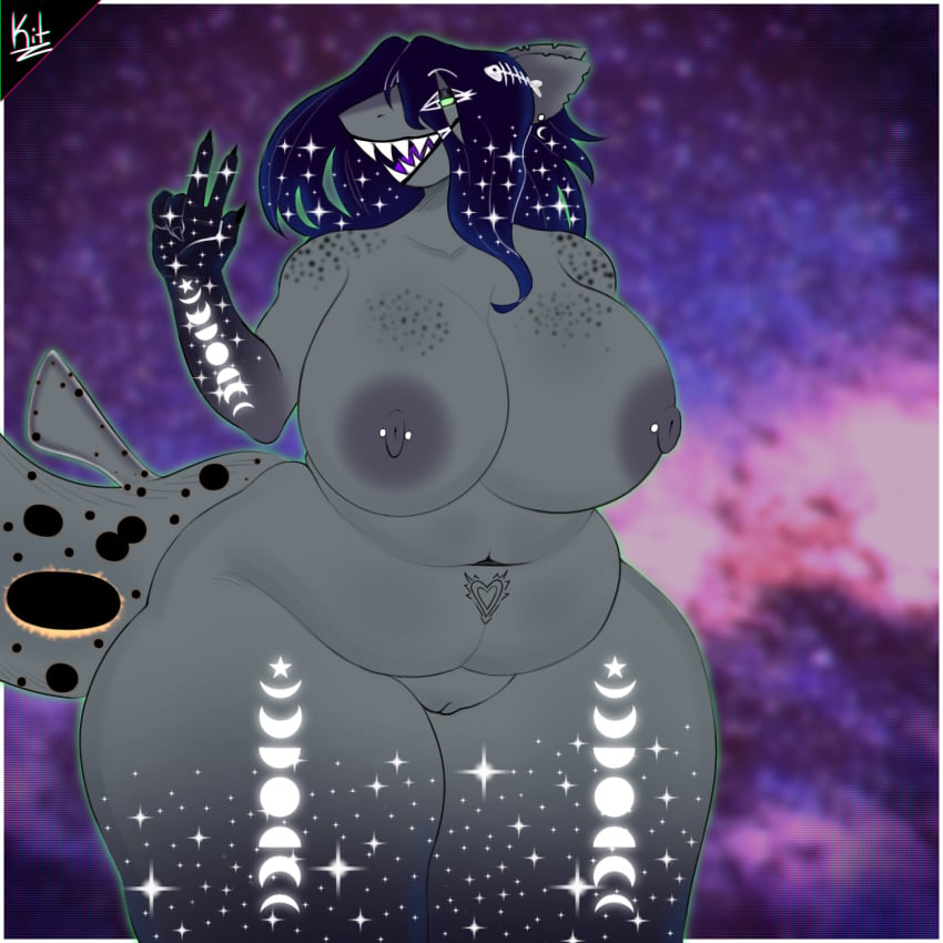 2025 accessory anthro areola arm_tattoo artist_name bedroom_eyes belly belly_tattoo big_belly big_breasts big_tail big_teeth black_nails breasts colored colored_nails cosmic_arms cosmic_hair dark_hair digital_drawing_(artwork) digital_media_(artwork) ear_piercing ear_ring ears_down ethereal_hair eyelashes female fingers fish fishbone freckles genitals glowing glowing_tattoo green_eyes hair hair_accessory hi_res leg_tattoo light lighting long_hair looking_at_viewer marine markings moon_tattoo nails narrowed_eyes navel nipple_piercing nipples nude open_mouth overweight overweight_anthro overweight_female piercing pivoted_ears pussy ring_piercing seductive shark shark_teeth simple_background smile smiling_at_viewer solo spots spotted_markings spotted_tail tail tail_markings tattoo teeth teeth_showing thick_thighs thigh_tattoo womb_tattoo xikitsune