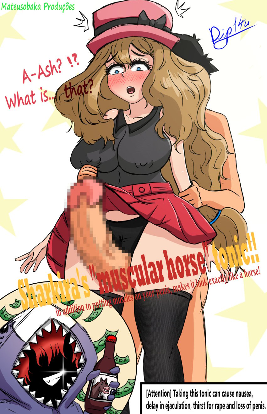 arm_grab black_hair black_panties blonde_hair from_behind game_freak grabbing imminent_rape imminent_sex mateusobaka nintendo panties pokemon pokemon_xy satoshi_(pokemon) satoshi_(pokemon) serena_(pokemon) visible_through_clothes