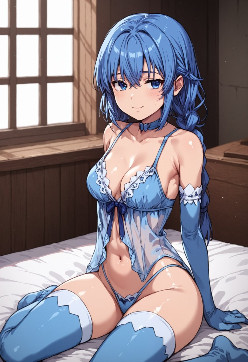 ai_generated big_ass blue_hair braided_hair female female_focus female_only kikia1 long_hair mushoku_tensei roxy_migurdia skinny small_breasts