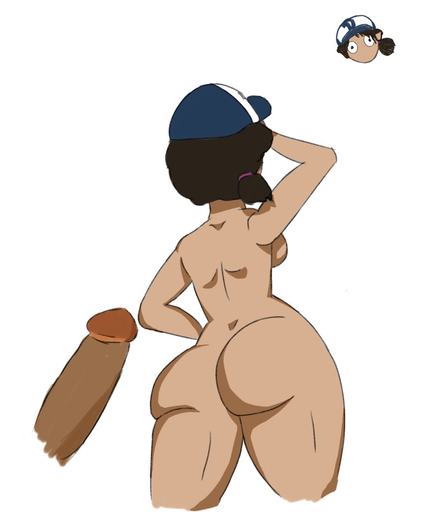 big_ass big_penis brown_hair clementine_(the_walking_dead) dark-skinned_male facing_away hat medium_breasts shocked the_walking_dead the_walking_dead_game thick_ass thick_thighs