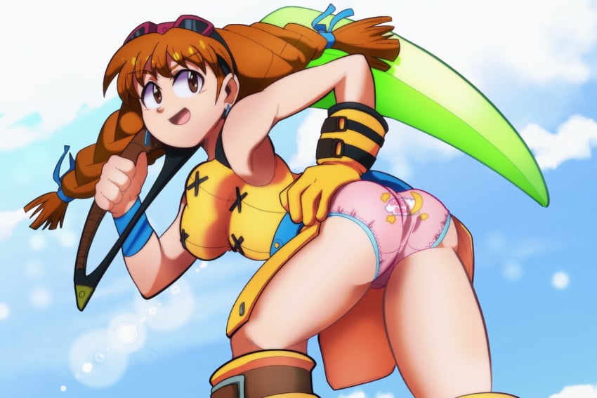 1girls aika_(skies_of_arcadia) ass bent_over euf-dreamer orange_hair panties sega skies_of_arcadia twin_braids