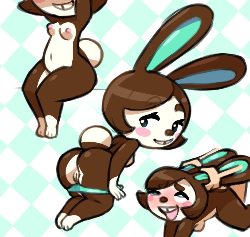 ahe_gao animal_crossing bunny_girl carmen_(animal_crossing) looking_back nintendo sex thousandarms