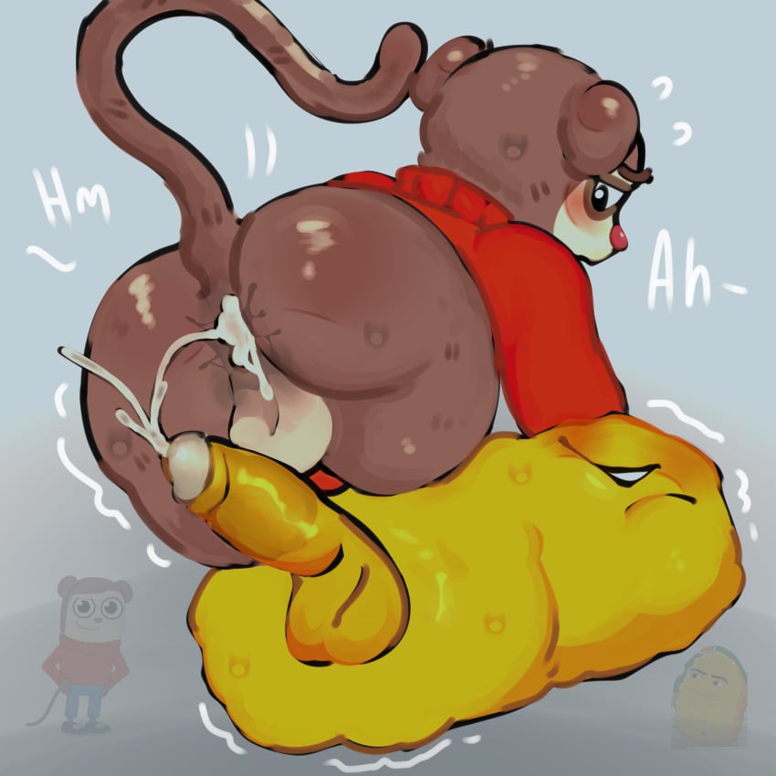 2boys anal anthro big_ass brown_fur climax cum_fart cum_in_ass cum_inside cumming gay gegagedigedagedago male male_only max_(max_design_pro) max_design_pro moan moaning nugget_(max_design_pro) smiling sweat