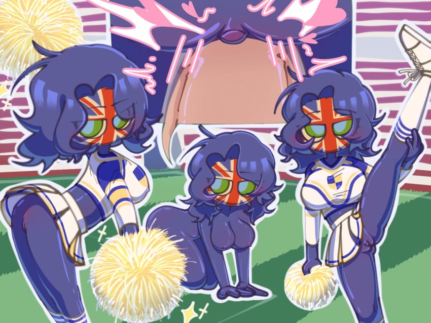 1girls all_fours blue_body breasts breasts_out cheerleader cheerleader_uniform countryhumans countryhumans_girl exposed_pussy female gigu lifting_leg mouthless no_mouth skirt socks thick_thighs thighs united_kingdom_(countryhumans) vaginal_penetration vaginal_sex