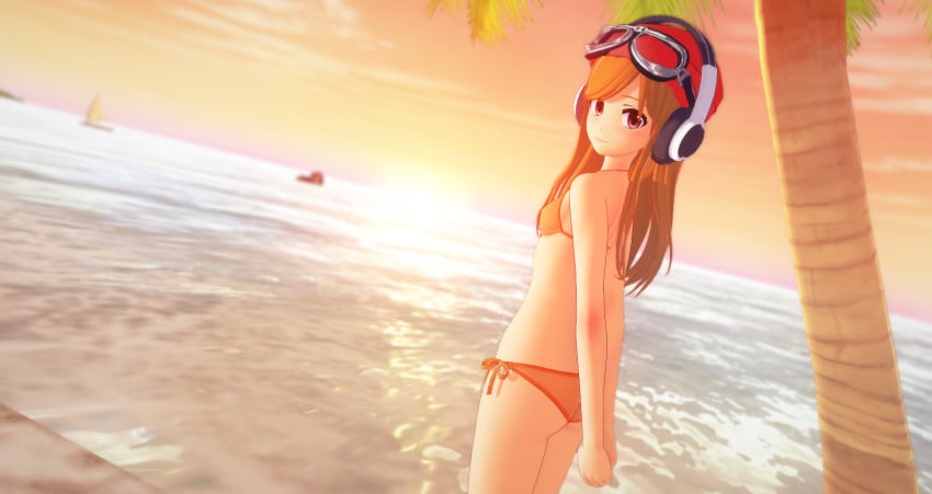 1female 1girls bare_arms bare_back bare_legs bare_shoulders bare_thighs beanie beanie_hat bikini bikini_bottom bikini_top female_only ginger ginger_hair girl_only glitch_productions goggles goggles_on_forehead goggles_on_hat goggles_on_head goggles_on_headwear hortonryu human_meggy light-skinned_female light_skin long_hair meggy_spletzer ocean ocean_background only_female only_girl orange_bikini orange_bikini_bottom orange_bikini_top palm_tree red_beanie red_eyes sea seaside smg4 sunset sunset_paradise thick_thighs tropical tropical_setting vacation