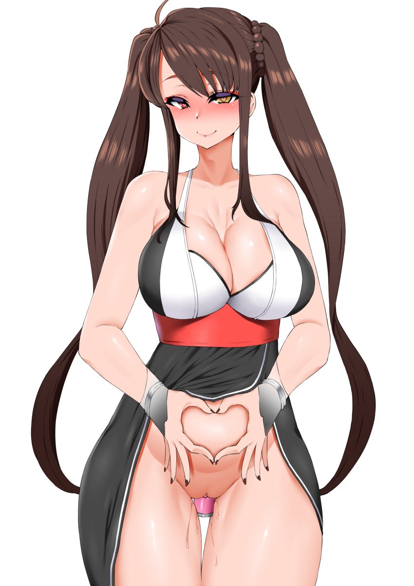 ara_haan bangs bare_shoulders black_dress black_hair black_nails blush breasts chinese_clothes cleavage clitoris cowboy_shot dildo dress dress_lift elsword female female_masturbation halterneck heart heart_hands heterochromia highres large_breasts long_hair looking_at_viewer masturbating masturbation nail_polish object_insertion pink_lips presenting pussy pussy_juice red_eyes red_nails sash simple_background smh1069 smile solo thigh_gap thighs underbust vaginal_object_insertion vaginal_penetration very_long_hair white_background yellow_eyes