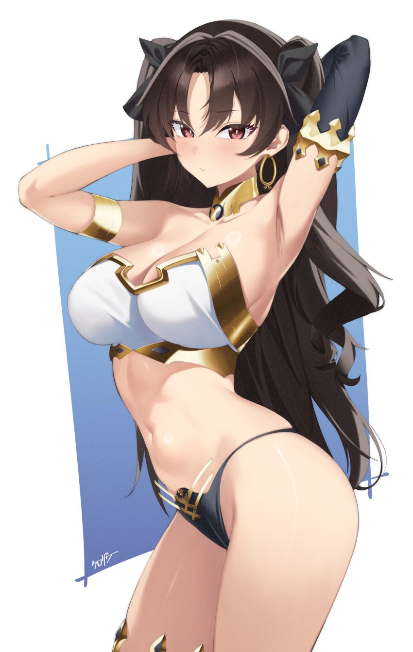 1girls alternate_breast_size artist_request breasts brown_hair fate/grand_order fate_(series) female goddes hi_res hips ishtar_(fate) large_breasts light-skinned_female light_skin long_hair midriff red_eyes thick_thighs thighs twintails wide_hips