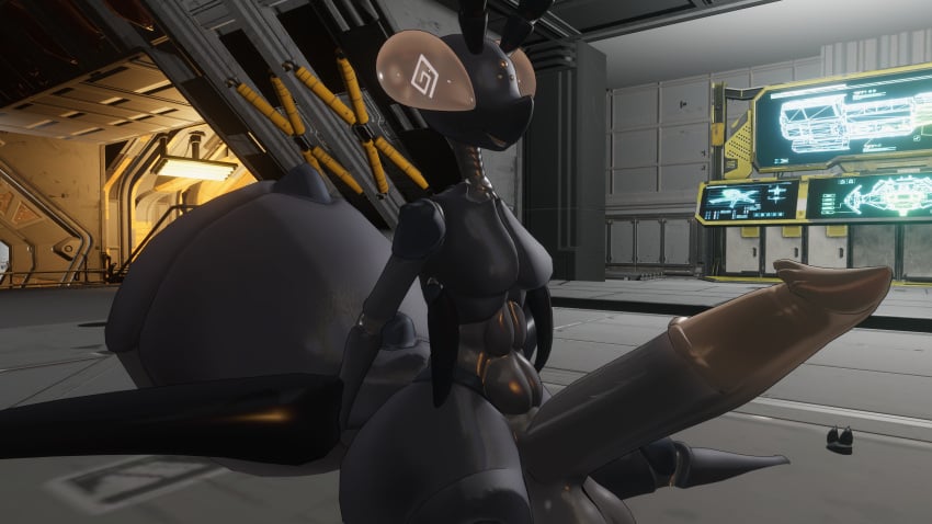 3d anthro big_butt big_penis bug bug_girl casual_nudity cock female furry futanari intersex not_furry pose solo_female vrchat vrchat_avatar vrchat_model