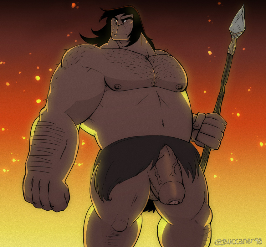 1boy balls bara buccaner98 flaccid foreskin loincloth male male_only muscles muscular neanderthal penis primal_(series) solo solo_male spear spear_(primal)