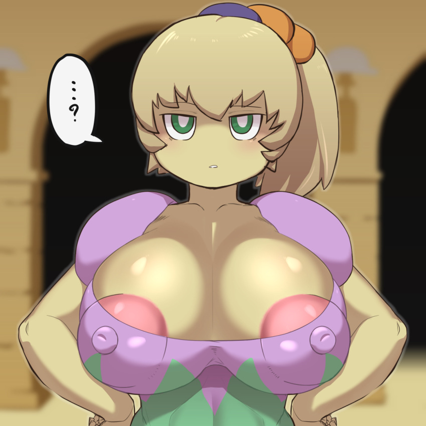 1girls areolae_slip cleavage female fumu-tan huge_breasts kaxiota kirby:_right_back_at_ya! kirby_(series) nipples_visible_through_clothing skindentation solo tiff_(kirby)