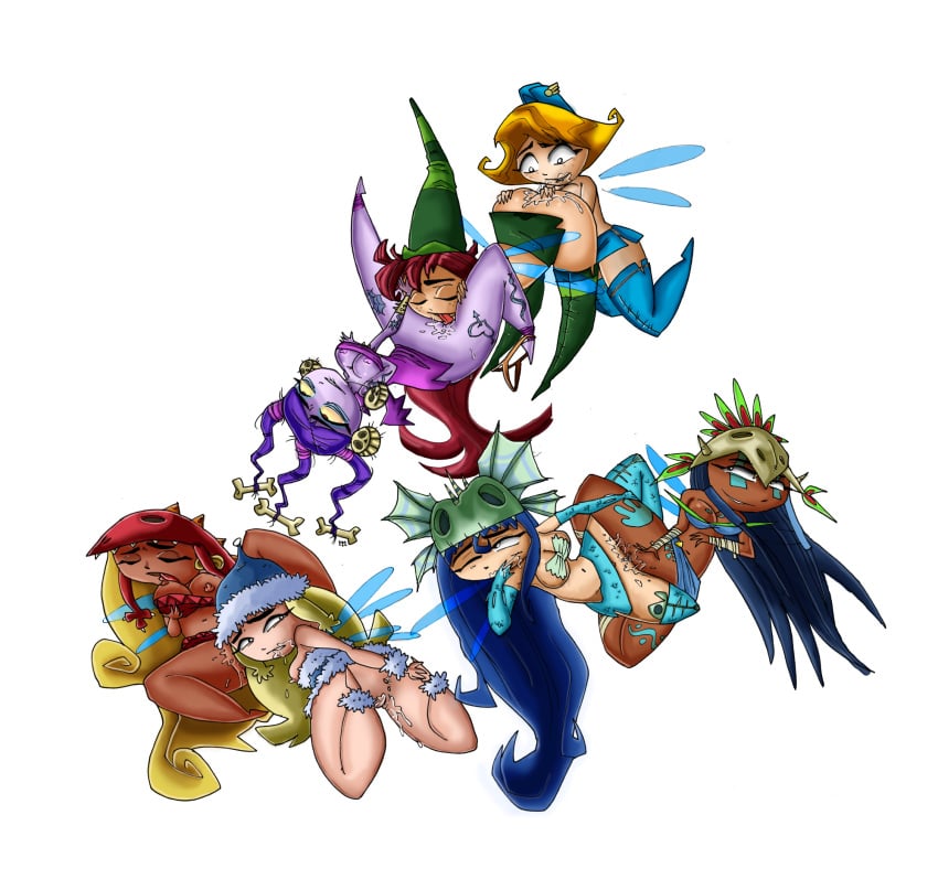 7girls annetta_fish_(rayman) betilla_(rayman) edith_up_(rayman) fairy fairy_wings female female_only helena_handbasket_(rayman) holly_luya_(rayman) incest mrmayhemm multiple_girls nymph_(rayman) oddrich orgy pussy_juice rayman_(series) rayman_origins red_hair sisters ubisoft voodoo_mama_(rayman) wendy_weather_(rayman) white_background wings yuri