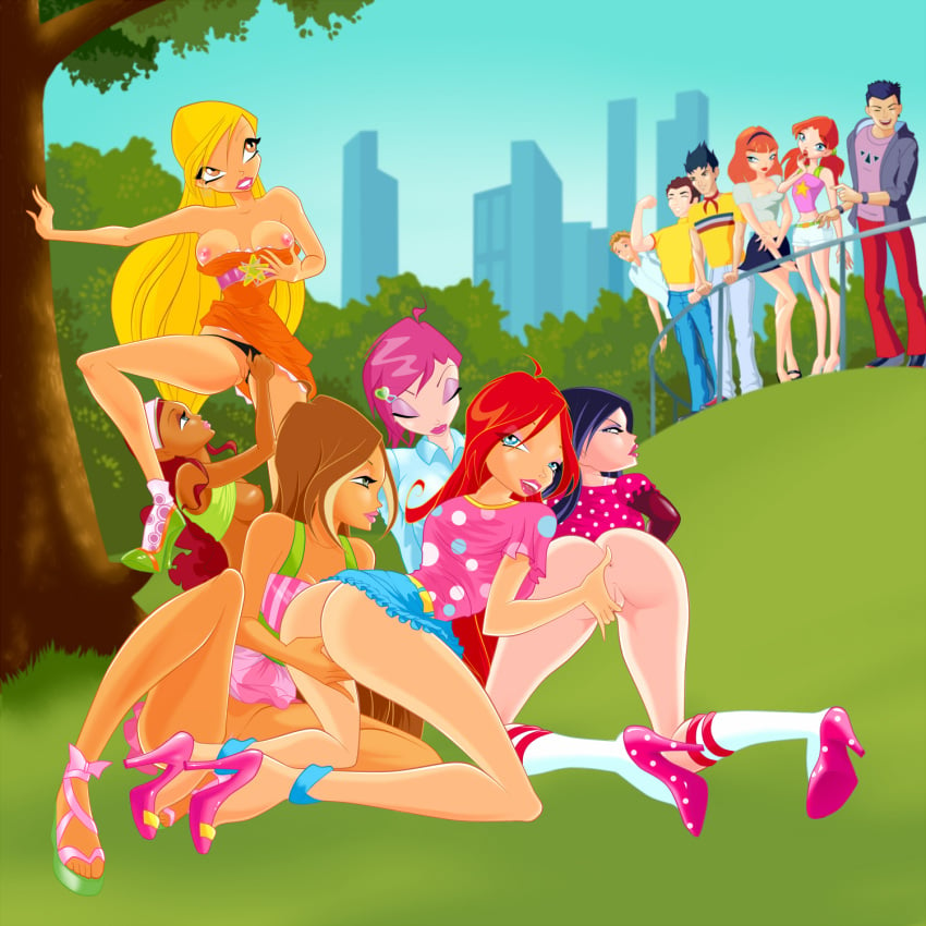 4boys 4kids_entertainment 6+girls 8girls aisha aisha_(winx_club) anus areola ass background_character being_watched bloom bloom_(winx_club) breasts erect_nipples eyeshadow female fingering flora flora_(winx_club) high_heels human layla layla_(winx_club) lipstick long_hair looking_at_viewer lynel lynel_(winx_club) makeup mascara multiple_boys multiple_girls musa musa_(winx_club) nickelodeon nipples orgy outdoors public public_sex rainbow_(animation_studio) sex stella stella_(winx_club) tecna tecna_(winx_club) teenager thin_waist winx_club yuri zfive