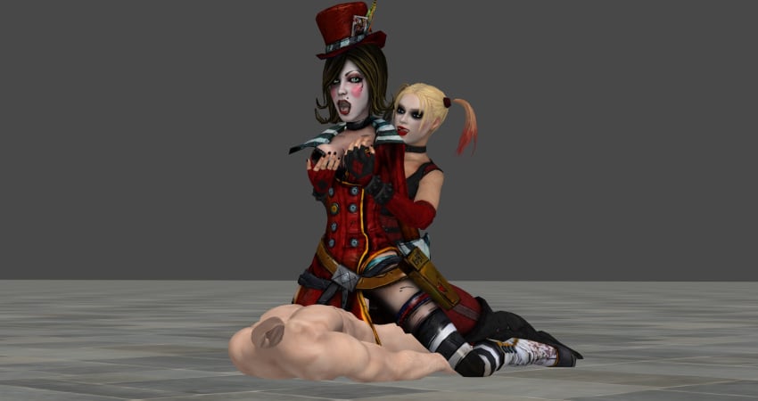 3d batman:_arkham_city batman_(series) borderlands crossover dc dc_comics dudehentai female harley_quinn harley_quinn_(arkham) harley_quinn_(arkham_city) mad_moxxi xnalara