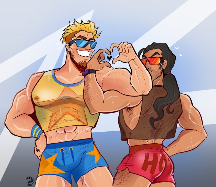 ass bara big_ass blonde_hair butt dispatch_(game) flambae gay heart heart_symbol male male_only muscular muscular_male nach880 oc oc_x_canon original_character