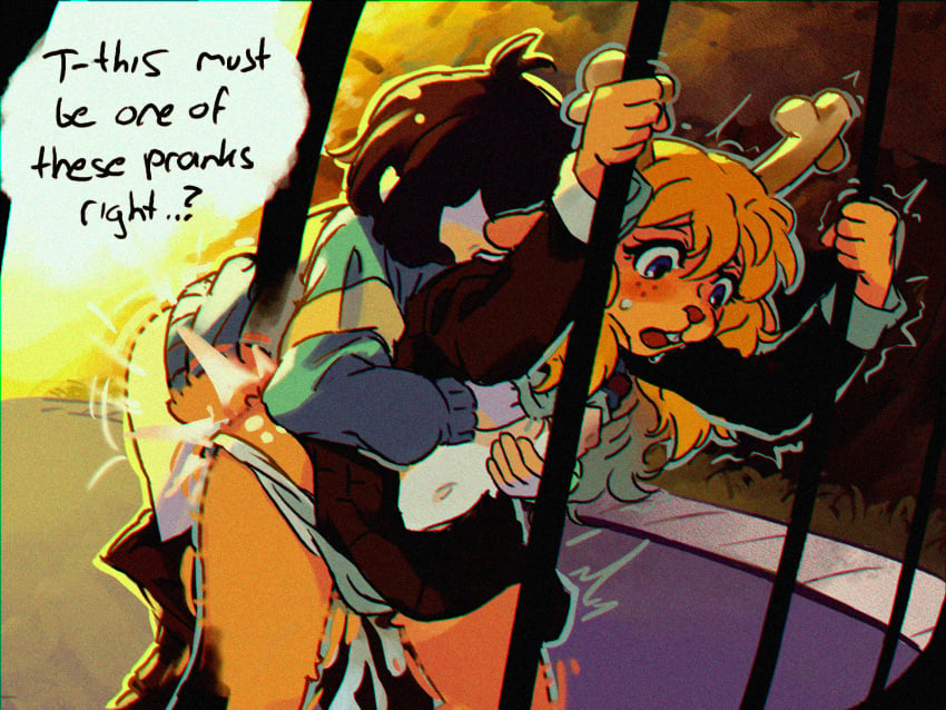 4:3 anthro assisted_exposure bite blonde_hair blue_eyes bodily_fluids bottomwear bottomwear_down breast_grab breasts brown_hair buckteeth clothed clothing clothing_lift countershading cum cum_inside day deer deltarune duo english_text female female_raped forced forced_exposure forest_background freckles fur gate genital_fluids hair hand_on_breast hi_res holding_object human kris_dreemurr leaning leaning_forward light lightner male male/female male_rape male_raping_female mammal markings navel new_world_deer nipples noelle_holiday outside outside_sex panties panties_down pants pants_down partially_clothed questionable_consent raised_bottomwear raised_clothing raised_skirt rape reindeer sex shaking shirt shirt_lift skirt small_breasts spots spotted_body spotted_fur street sunlight surprised sweat sweatdrop teeth text thrust_lines thrusting topwear tremble_spikes trembling undertale_(series) underwear underwear_down vasuwaru