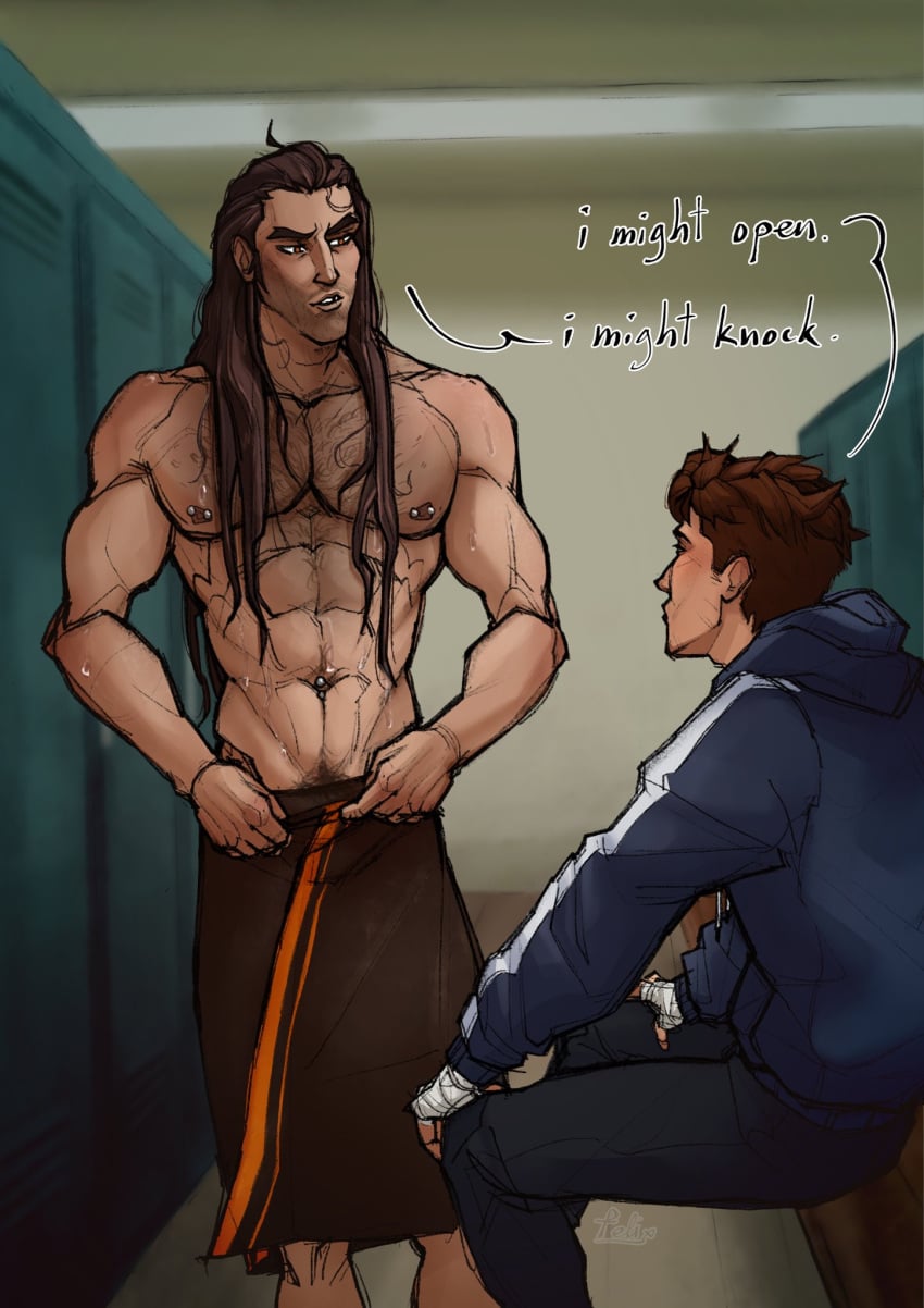 dispatch_(game) flambae gay lethargic_fexie locker_room long_hair male male_only muscular muscular_male robert_robertson