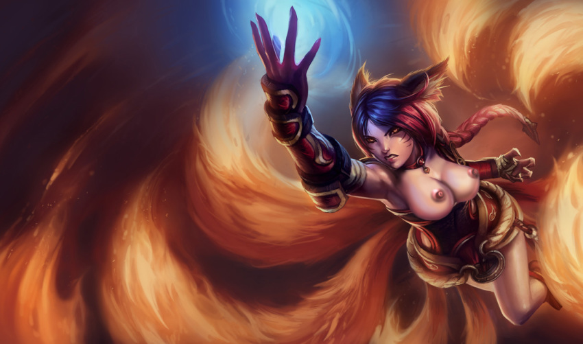 ahri braid female fox_ears fox_tail foxfire_ahri fur humanoid infernal_series large_breasts league_of_legends multiple_tails tagme topless