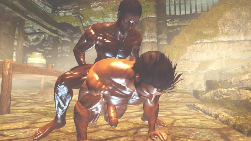 3d anal_penetration anal_sex beard black_hair brown_eyes brown_hair curly_hair dark-skinned_male duo_focus erection gay male male_only mod nazir questionable_consent shiny_skin short_hair skyrim tagme the_elder_scrolls thick_penis yaoi