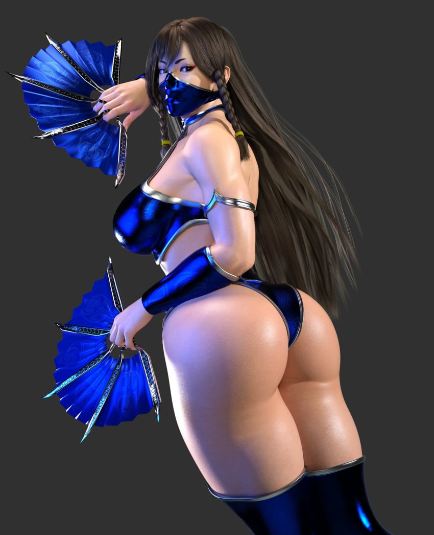 1girls 3d abs alternate_hairstyle ass big_ass big_breasts capcom chun-li cleavage cosplay crossover crossover_cosplay fan female female_only gcb kitana_(cosplay) mask mortal_kombat pose posing solo street_fighter thick_thighs