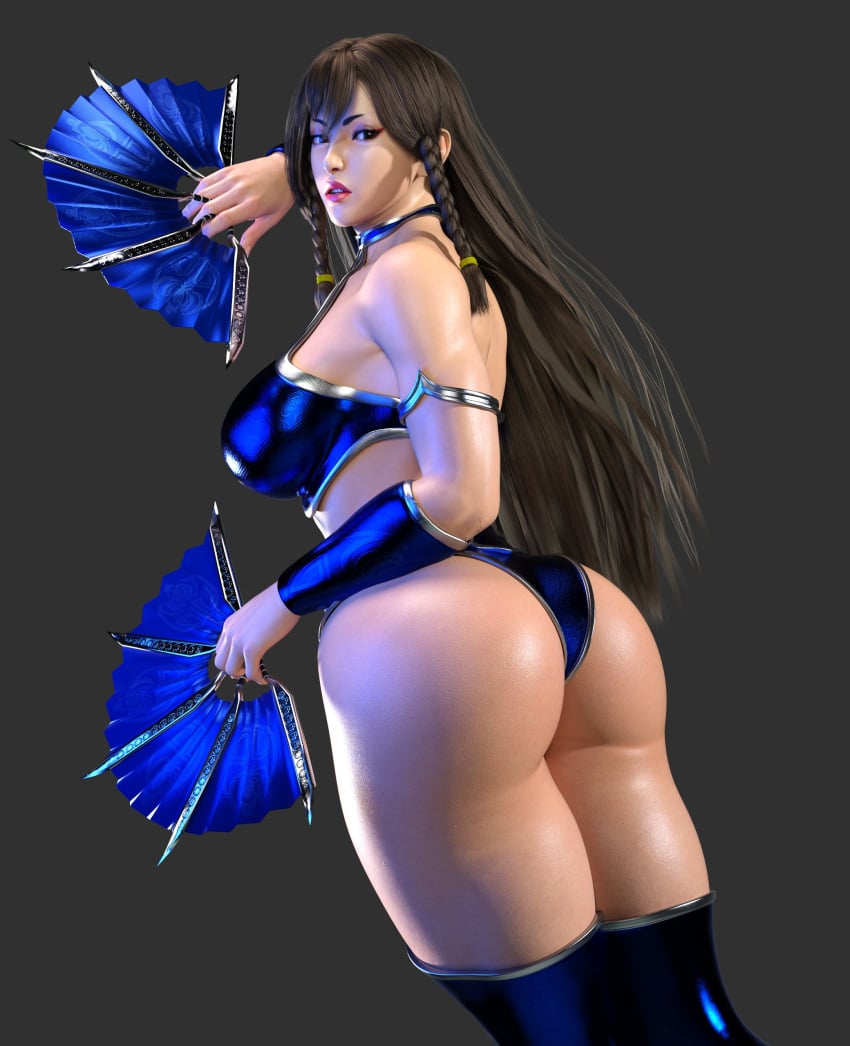 1girls 3d abs alternate_hairstyle ass big_ass big_breasts capcom chun-li cleavage cosplay crossover crossover_cosplay fan female female_only gcb kitana_(cosplay) mortal_kombat pose posing solo street_fighter thick_thighs