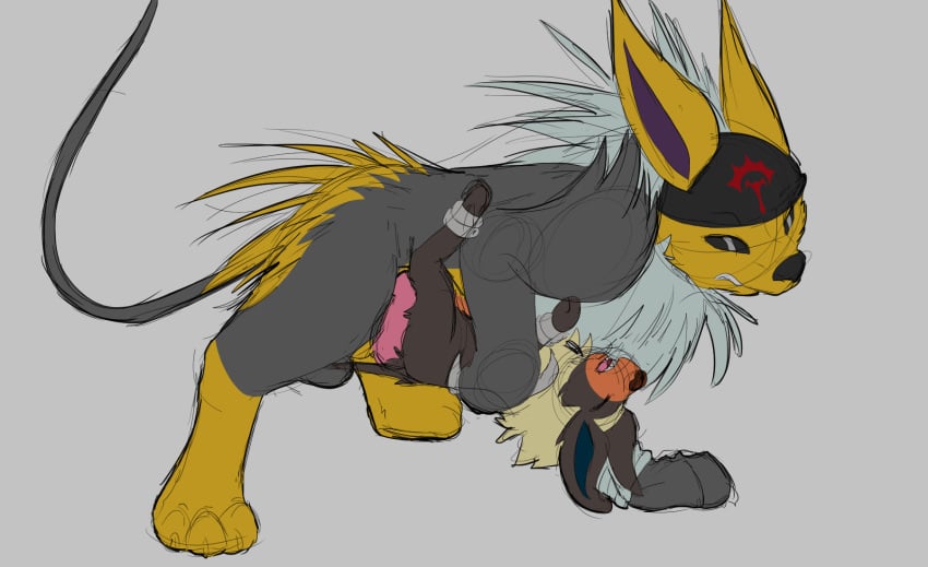 1boy 3_toes ambiguous_gender ambiguous_penetration animated ass bandana big_ears big_penis black_fur black_sclera brown_fur canine clenched_teeth crimson-flazey eeveelution feet feline feral flareon fuegodelalma furry fusion grey_background grey_eyes half-closed_eyes holding houndoom huge_penis hybrid hyper_penis impossible_fit jolteon knot knotting large_penis larger_male long_ears luxray moan nintendo partially_colored paws pokémon_(species) pokemon pokemon_(species) pokemon_dppt pokemon_rgby sex size_difference sketch stomach_bulge teeth testicles thick_thighs video_games white_fur wide_hips wool yellow_fur