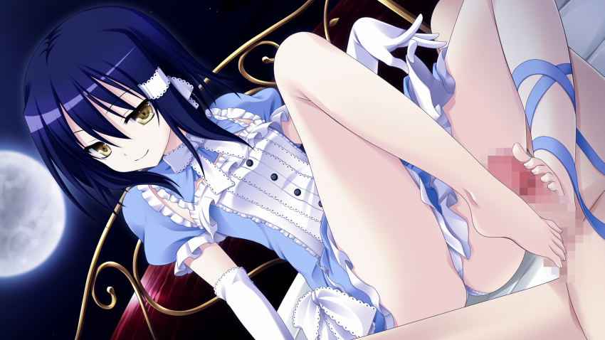 barefoot censored dress elbow_gloves feet footjob game_cg makita_maki moon penis shinigami_no_testament toes