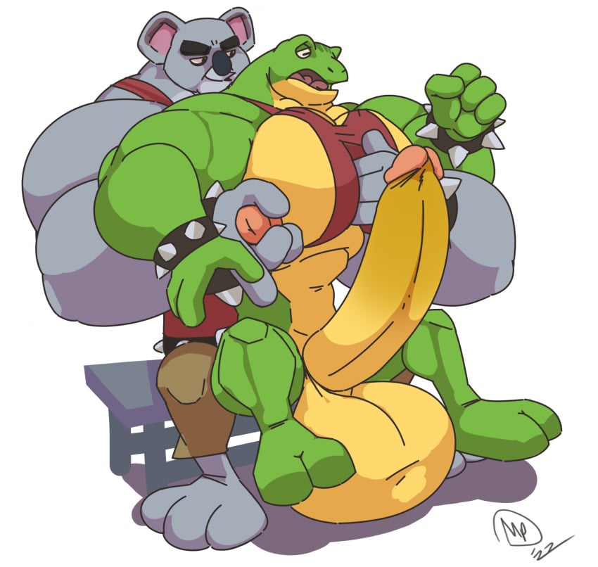 2022 2boys anthro balls bara big_balls big_penis crash_(series) dated erection furry gay kaaeru koala koala_kong male male_only maxpany muscular nipple_play nipples penis puffy_nipples red_tank_top simple_background spiked_bracelet tagme tank_top tank_top_lift video_games white_hair yaoi