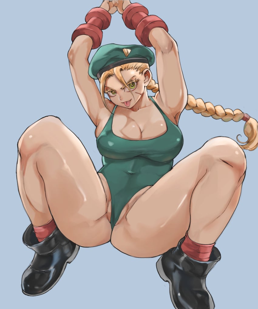 1girls cameltoe cammy_white capcom female green_beret hajime_(kuninotokotatinokami) leotard pussy street_fighter tongue_out