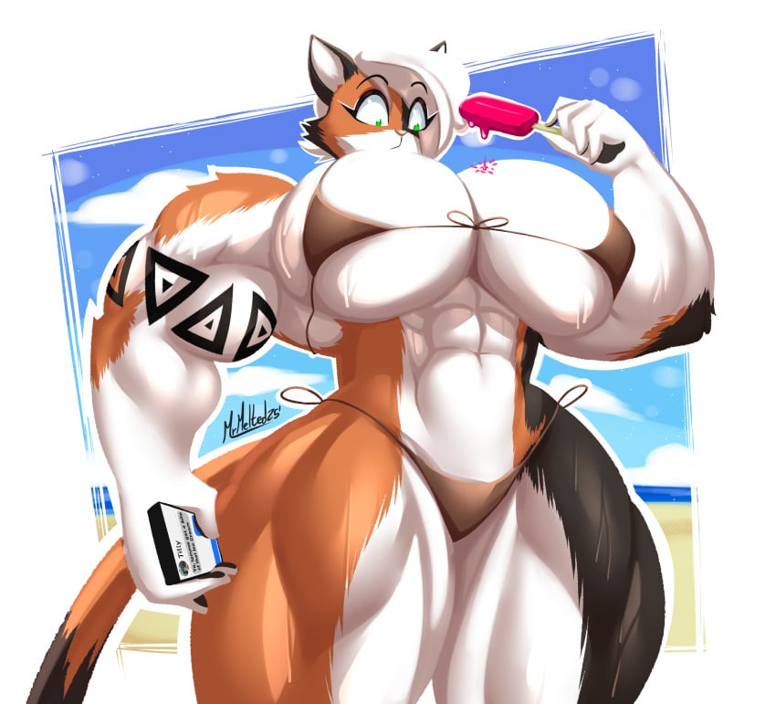 1girls abs anthro biceps big_breasts bikini breasts feline female female_only furry furry_only mrmelted muscular muscular_female original png popsicle sarah_(mrmelted) solo swimsuit thick_thighs thunder_thighs wide_hips