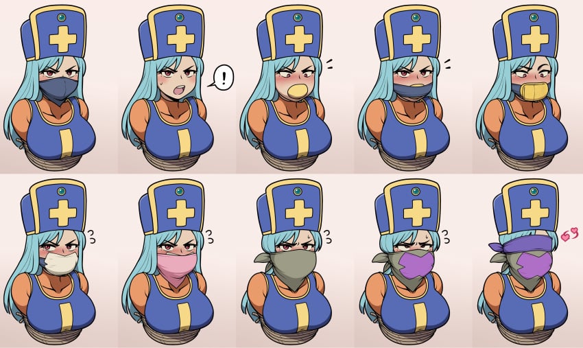 blue_hair bondage dragon_quest dragon_quest_iii female gag_sequence jam-orbital large_breasts priest_(dq3) red_eyes tagme