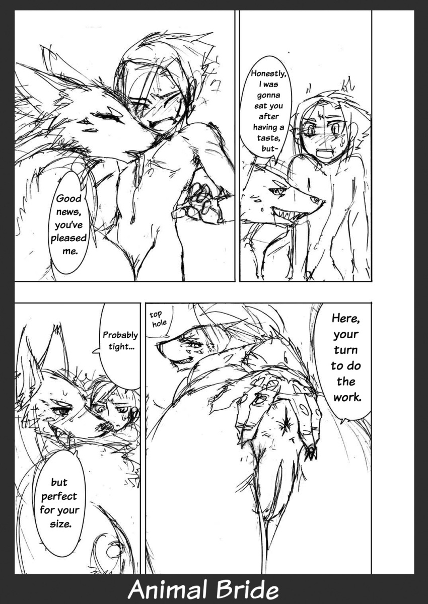 animal_bride anthro ass big_breasts black_sclera blush breasts canine female fur furry human kazuhiro licking male nipples penis presenting_anus pussy size_difference sweat tongue tongue_out wolf