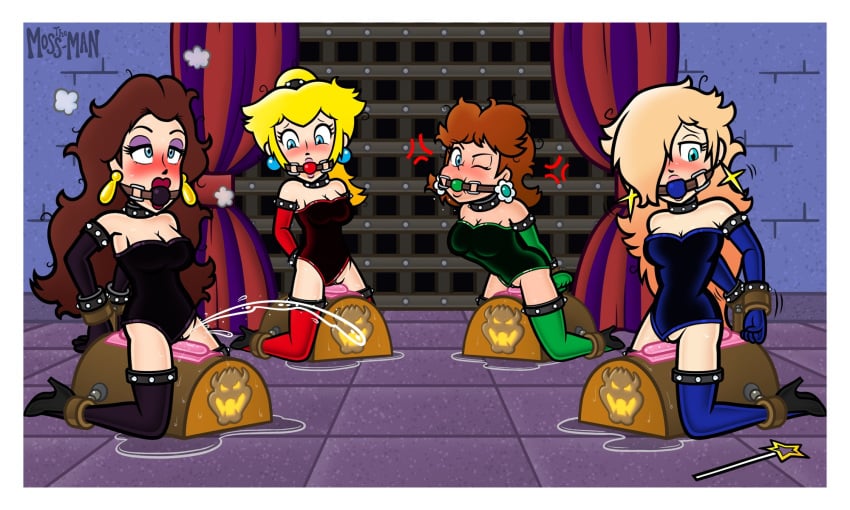 4girls angry arms_behind_back arms_tied armwear ball_gag black_armwear black_legwear blonde_female blue_armwear blue_eyes blue_legwear blush bound breasts brown_hair cleavage clothing collar corset ear_piercing eyelashes female female_only gagged gagged_female green_armwear green_legwear human human_only indoors light-skinned_female light_skin long_hair looking_at_another mammal mario_(series) mature mature_female messy_hair nintendo pauline princess princess_daisy princess_peach princess_rosalina pussy_juice pussy_squirt red_armwear red_legwear red_lipstick royalty short_hair squirting squirting_orgasm tagme the_moss-man vibrator wand wet wet_pussy