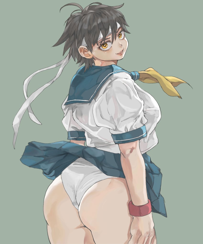 1girls ai_generated big_ass capcom female hajime_(kuninotokotatinokami) panties sakura_kasugano street_fighter