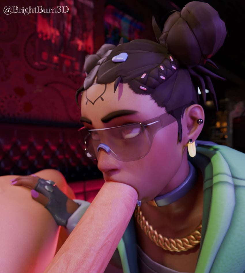 1boy 1boy1girl 1girls 3d blender blizzard_entertainment blowjob brightburn3d cock cock_worship dark-skinned_female fearless_illari illari_(overwatch) illari_quispe_ruiz interracial latina le_sserafim light-skinned_male looking_at_partner looking_up overwatch overwatch_2 sucking sunglasses tagme